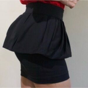 Zara Woman XS Black Skirt Bubble Peplum Pencil Mini Career Cotton Stretch Party